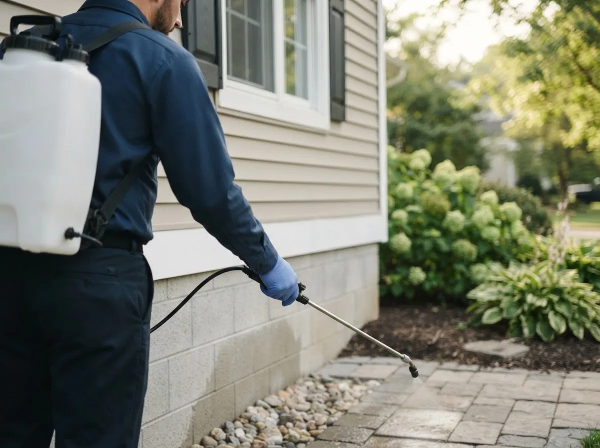 Pest control technician inspecting a home in Mackeyville, PA